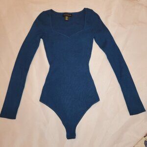 House of Harlow 1960 Women's Ribbed Long Sleeve Bodysuit Teal XS